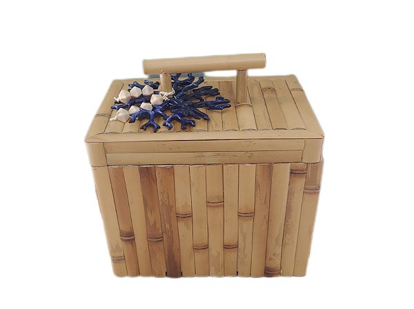BALDE DE GELO EM BAMBU NATURAL COM CORAL AZUL MARINHO