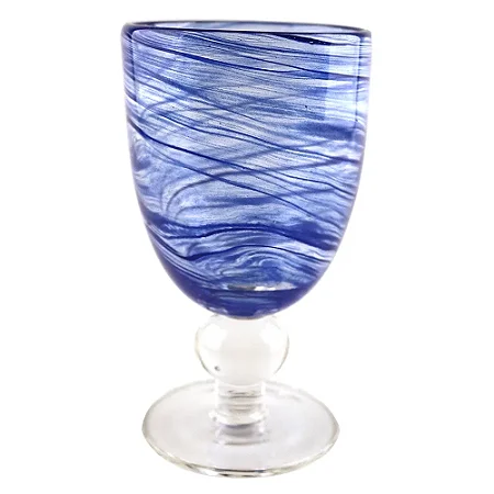 TAÇA EM VIDRO TRANSPARENTE E AZUL