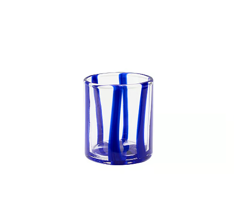 COPO EM VIDRO TRANSPARENTE COM LISTRAS EM AZUL