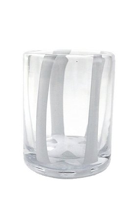 COPO EM VIDRO TRANSPARENTE COM LISTRAS EM BRANCO