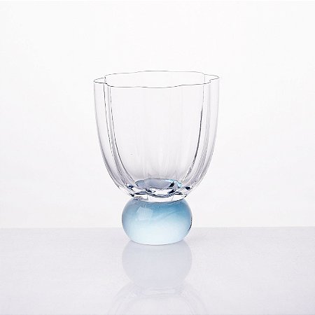 TAÇA FLOR BAIXA EM VIDRO ESFERA AZUL
