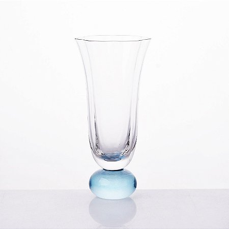 TAÇA FLOR ALTA EM VIDRO ESFERA AZUL