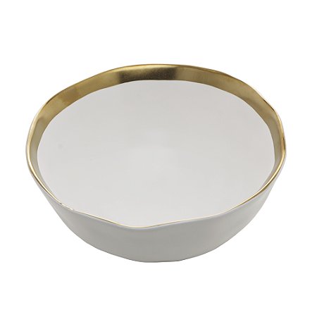 BOWL DE PORCELANA BRANCO E BORDA DOURADA DUBAI