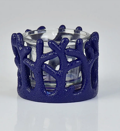 PORTA VELA EM VIDRO COM CORAL AZUL