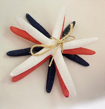 CONJ. 3 ENFEITES - ESTRELAS FINAS - AZUL-BRANCO-CORAL