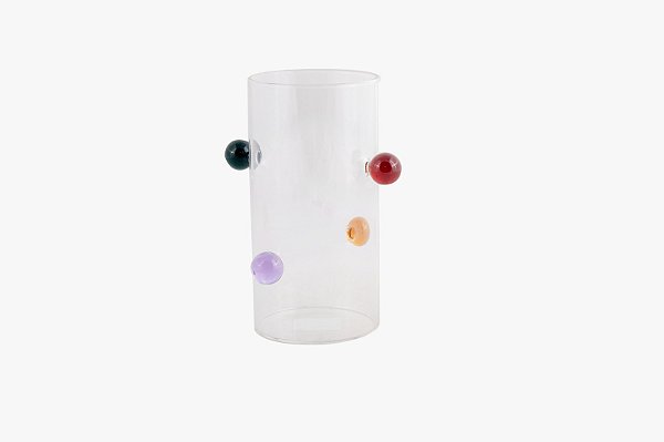 JARRA /VASO DE VIDRO COM DETALHES DE BOLAS COLORIDAS - P