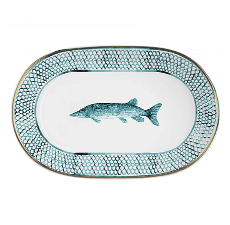 TRAVESSA ESCAMA RIVIERA AZUL COM FILETE DOURADO