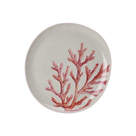 PRATO RASO EM MELAMINA COM CORAL VERMELHO