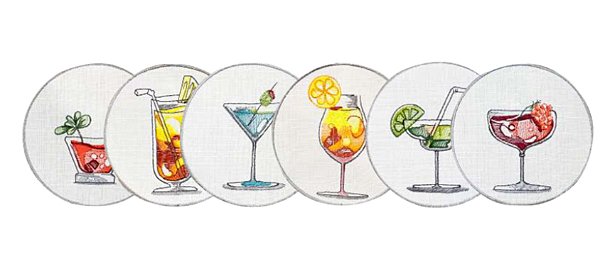 DESCANSO DE COPOS COCKTAIL REDONDO KIT C/ 6