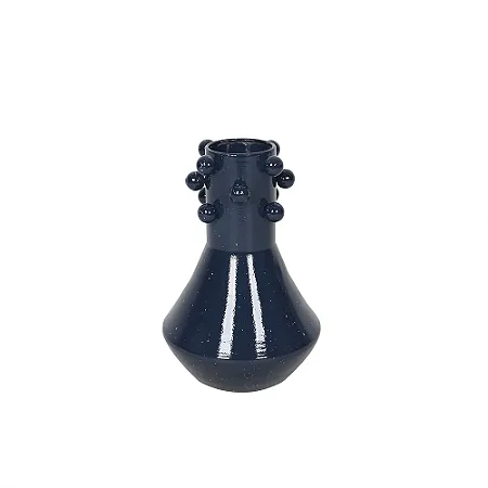 VASO DECORATIVO EM METAL AZUL COM BOLAS