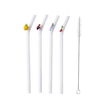 CONJ. DE CANUDOS EM VIDRO TRANSPARENTE COM MIX DE FRUTAS