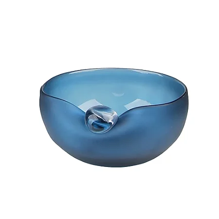 VASO BAIXO DECORATIVO EM VIDRO COM DETALHE BOLA AZUL