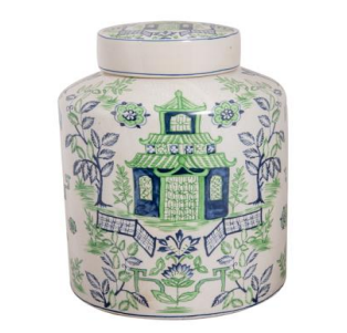 VASO / POTE DE PORCELANA GREEN TEMPLE COM TAMPA - G