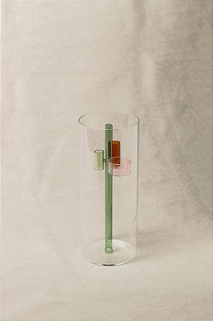 VASO DE VIDRO COM APOIO INTERNO COLORIDO - G