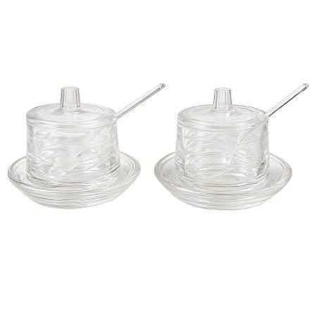 KIT 2 PEÇAS ACRÍLICO AÇUCAREIRO E PORTA GÉLEIA TRANSPARENTE COM COLHER