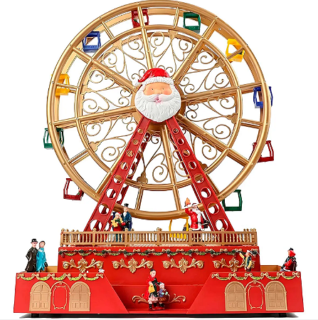 RODA GIGANTE RESINA C/ MOVIMENTO MUSICA ADAPTADOR NATAL (DOURADO VERMELHO)