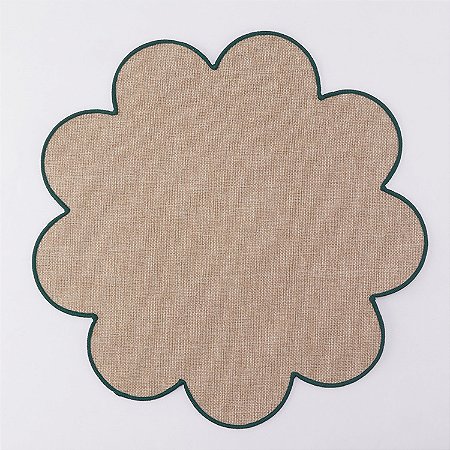 JOGO AMERICANO PALHA NATURAL COM BORDADO VERDE MUSGO