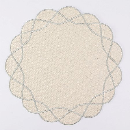 JOGO AMERICANO REDONDO ALEGRA PALHA COM BORDADO VERDE