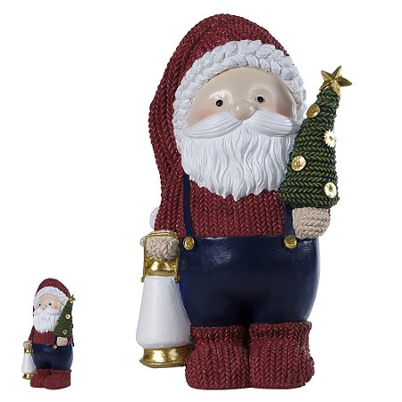 PAPAI NOEL COM LANTERNA E ÁRVORE VERMELHO E AZUL