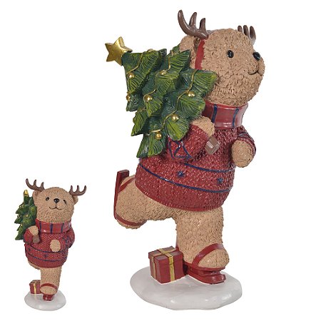 URSO DE NATAL DE SUETER VERMELHO CORRENDO COM ÁRVORE