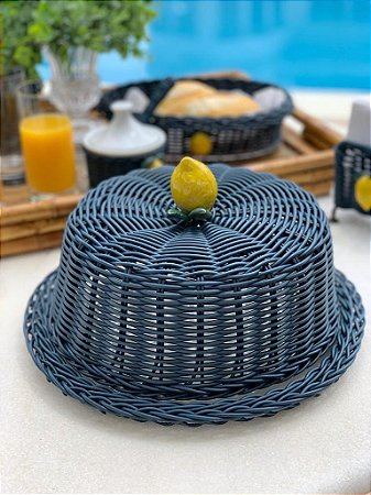 QUEIJEIRA / PORTA QUEIJO DE LIMÃO SICILIANO - AZUL MARINHO VIME SINTÉTICO