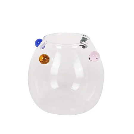 VASO BOJUDO DECORATIVO EM VIDRO COM PONTOS COLORIDOS