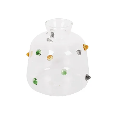 VASO GARRAFA BAIXO DECORATIVO EM VIDRO COM PONTOS COLORIDOS
