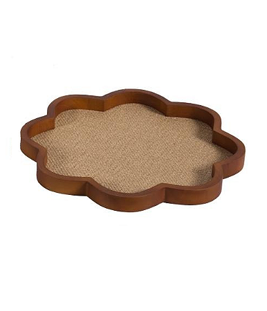 BANDEJA MADEIRA ESCURA FLOR COM TRAMA NATURAL - P