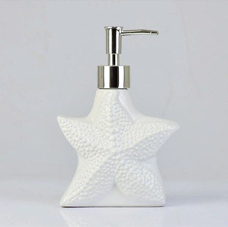 PORTA SABONETE LIQUIDO CERÂMICA BRANCA - ESTRELA DO MAR