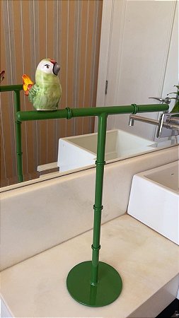PORTA TOALHA VERDE DE FERRO COM PÁSSARO VERDE
