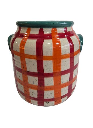 VASO DE CERÂMICA BALDE LARANJA E VERMELHO