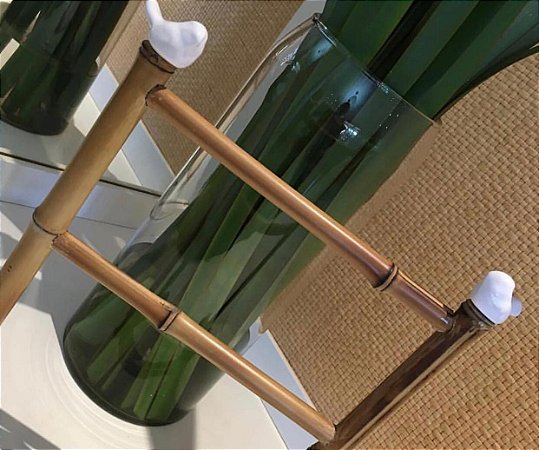 PORTA TOALHA DE BAMBU COM PÁSSARO BRANCO/BEGE