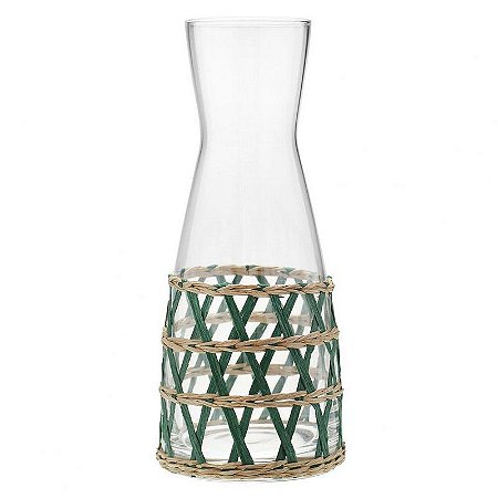 JARRA DE VIDRO E RATTAN VERDE
