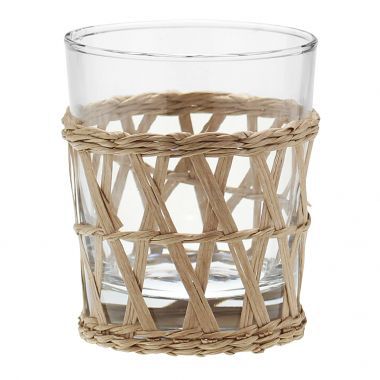CJ DE 6 COPOS DE VIDRO E RATTAN BEGE