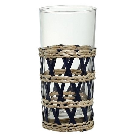 CJ DE COPOS COM RATTAN - 6 PCS - 15CM - AZUL MARINHO