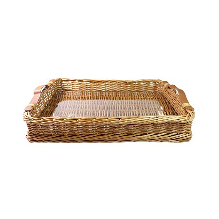 BANDEJA DE VIME NATURAL COM ALÇA DE COURO - G