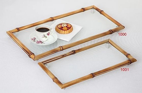 BANDEJA / TÁBUA DE VIDRO MARCELA RETANGULAR - BAMBU G