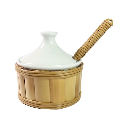 AÇUCAREIRO C/ COLHER - CERÂMICA E BAMBU