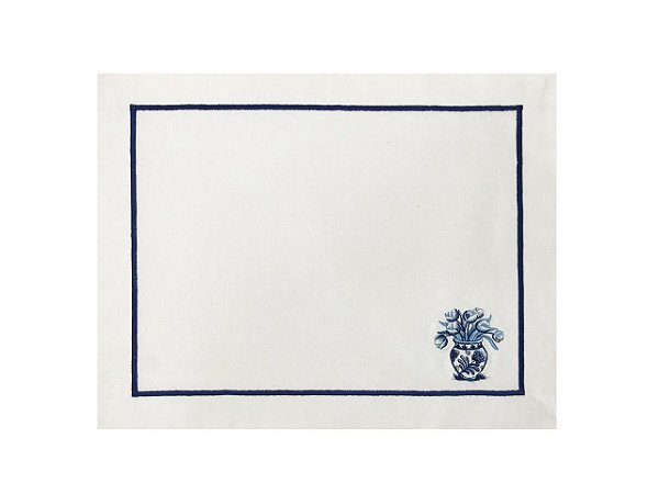 JOGO AMERICANO VASO DE FLORES - BRANCO E AZUL
