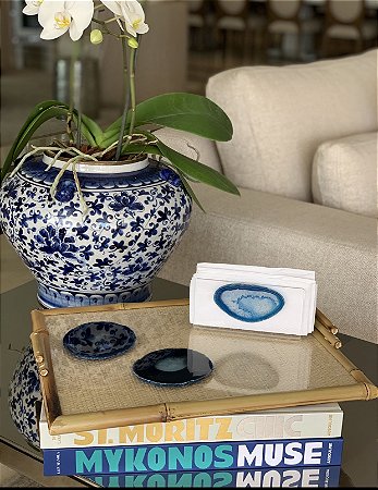 Porta guardanapo Acrílico com Ágata Azul