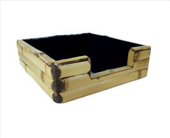 PORTA GUARDANAPO DE PAPEL - BAMBU NATURAL C/ AZUL MARINHO - G