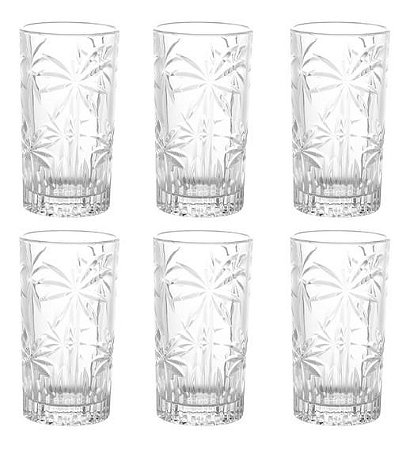 CONJUNTO 6 COPOS ALTOS CRISTAL PALM TREE 330ML