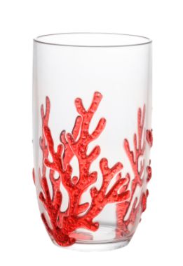 CJ 6 COPOS ALTOS ACRILICO CORAL VERMELHO 650ML