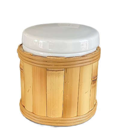 POTE / PORTA TRECO COM TAMPA PARA LAVABO - BAMBU G