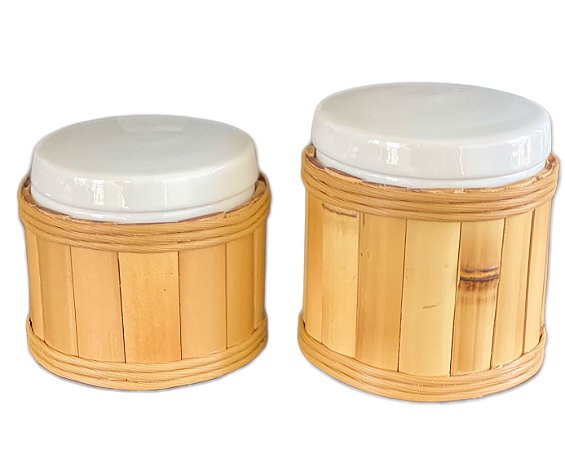 POTE / PORTA TRECO COM TAMPA PARA LAVABO - BAMBU P