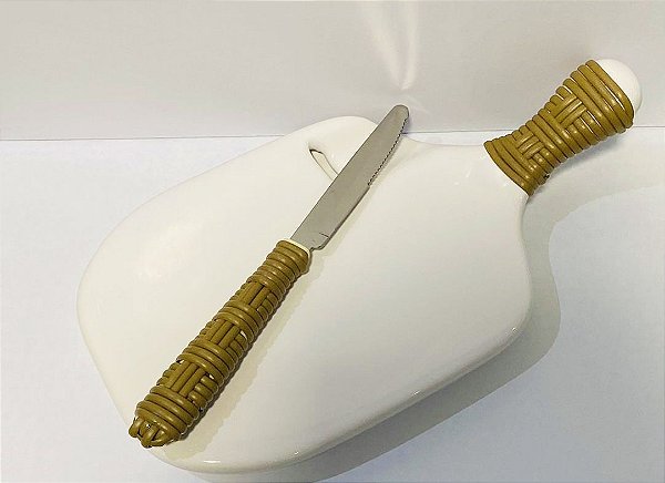 TÁBUA TRANCOSO PORCELANA COM FACA - CARAMELO