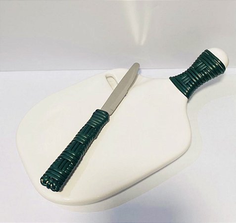 TÁBUA TRANCOSO PORCELANA COM FACA - VERDE MUSGO