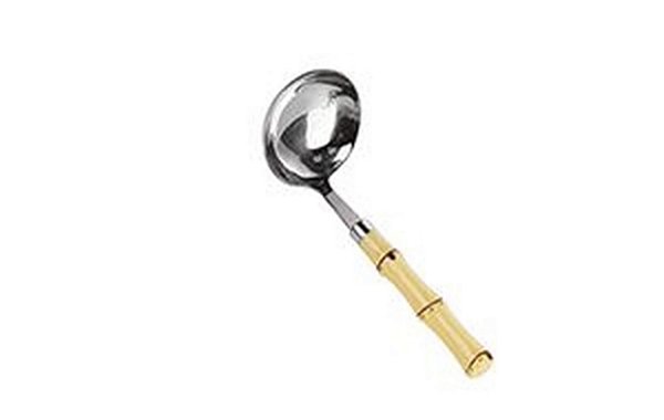 CONCHA PARA MOLHO DE AÇO INOX C/ CABO DE PLASTICO BAMBU - 18CM