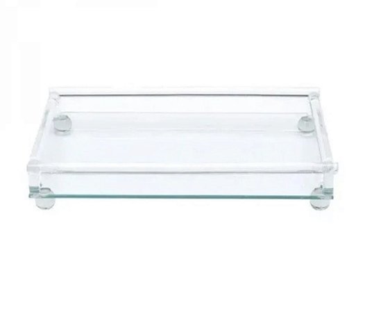 BANDEJA DE VIDRO C/PÉ RETANGULAR - 33X20X6CM