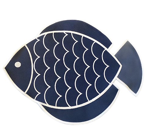 JOGO AMERICANO PEIXE AZUL COM BORDADO BRANCO (UNIDADE)